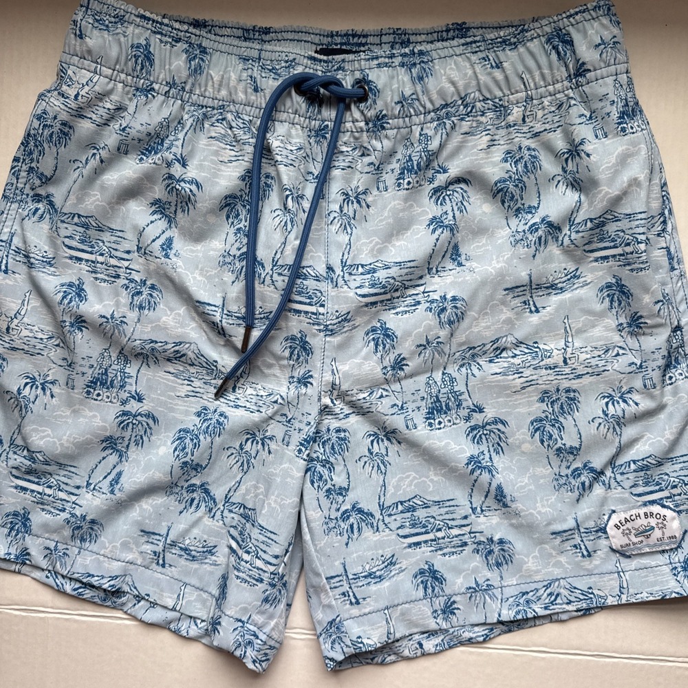 Beach Bros. Surf Shop Palm Tree Board Shorts Men's L Swim Trunks Beach